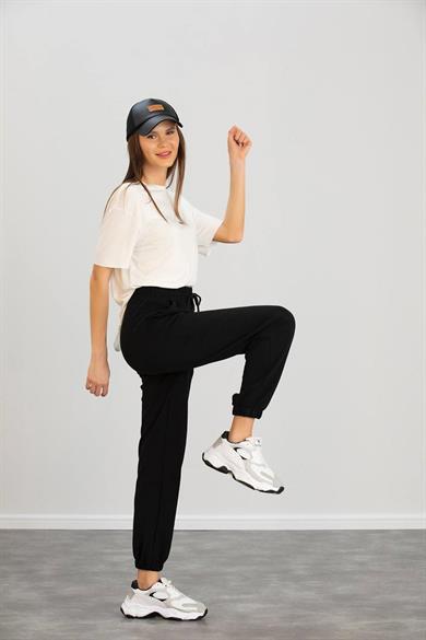 Siyah Paça Lastikli Modal Kumasş Jogger Eşofman 