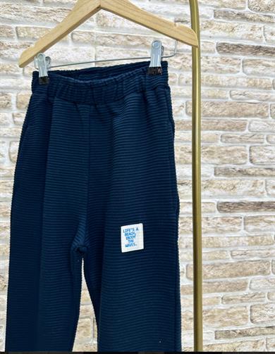 Unisex Çocuk 3 İplik Lacivert Fitilli Yarım Fermuarlı İkili Takım