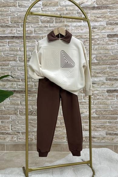 Unisex  Ekru Yakalı Kabartmalı Takım