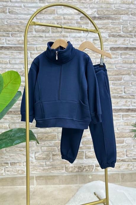Unisex 3 İplik Lacivert Fermuar Detaylı  İkili Takımı