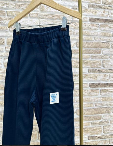 Unisex Çocuk 3 İplik Lacivert Fitilli Yarım Fermuarlı İkili Takım