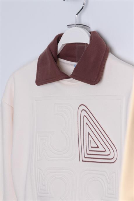 Unisex  Ekru Yakalı Kabartmalı Takım