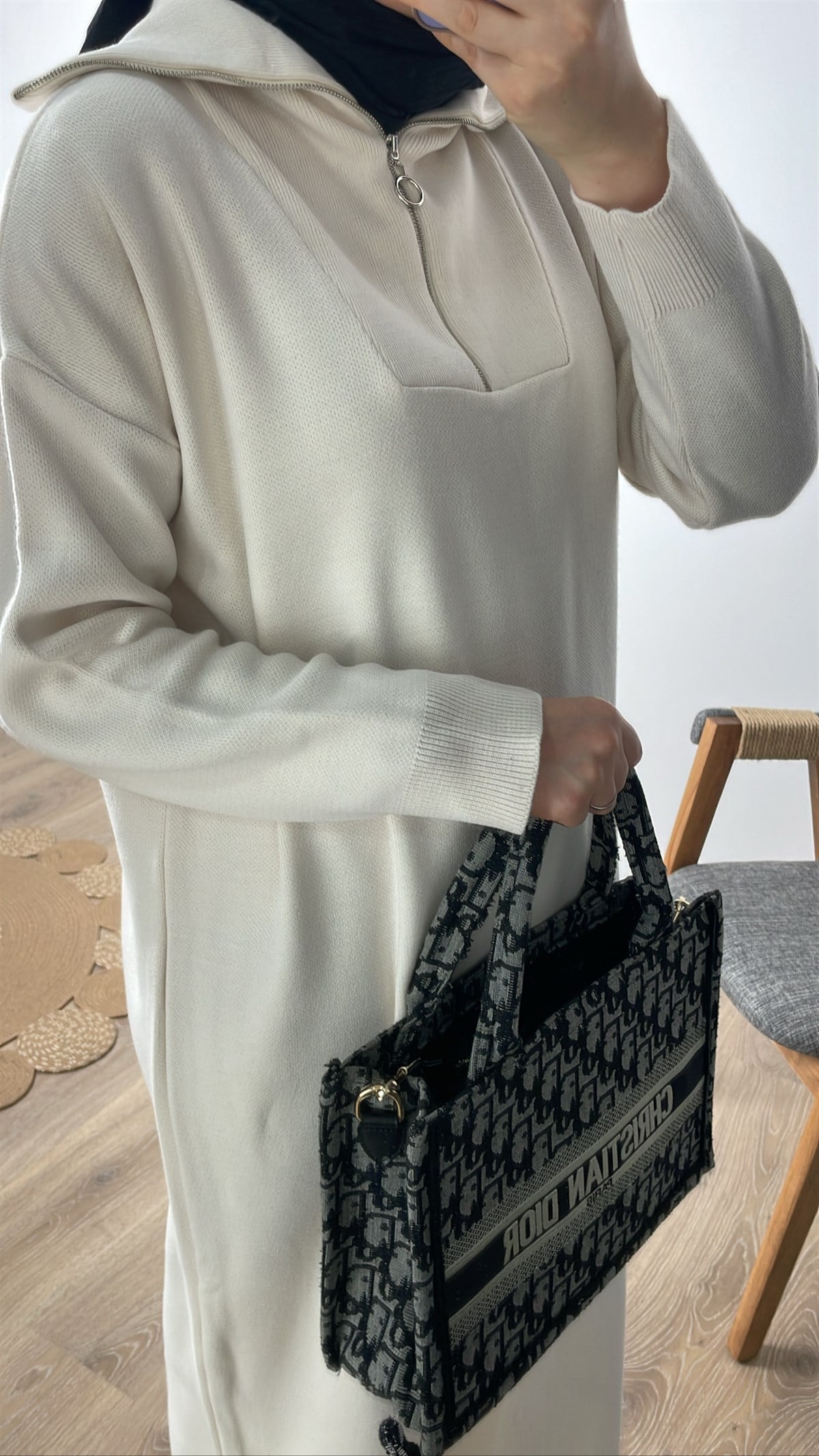 Fermuarlı triko elbise