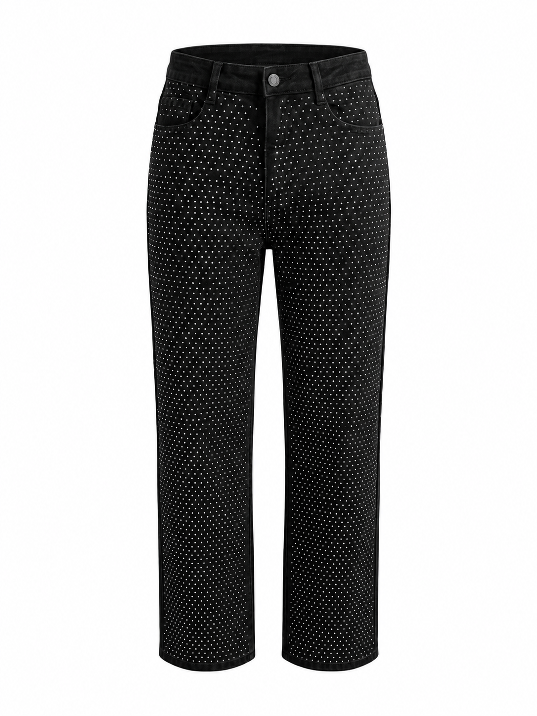 Minimal Taşlı Bol Paça Kot Pantolon - Siyah