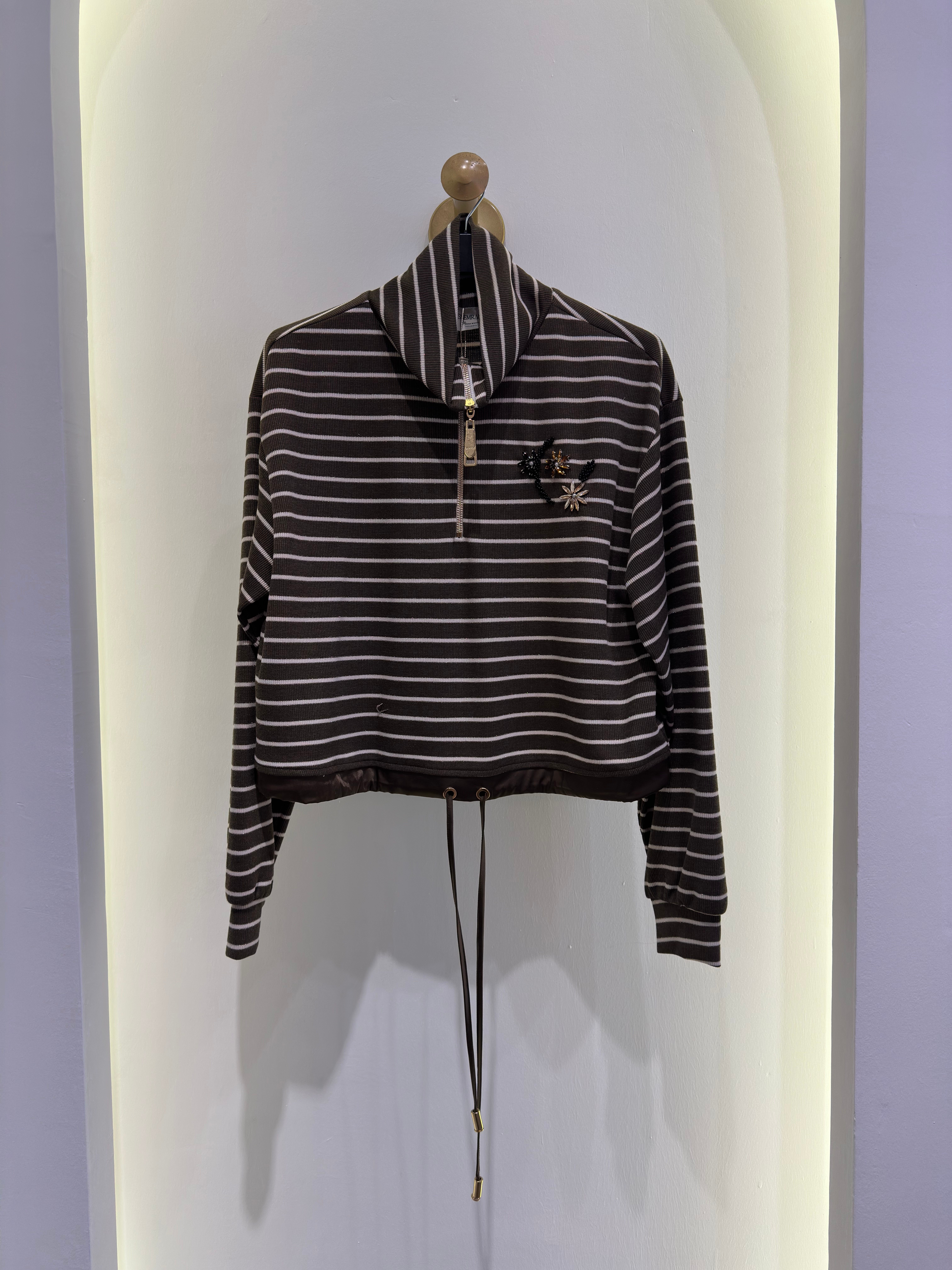 Missemramiss - Çizgili Zip Sweatshirt - Vizon