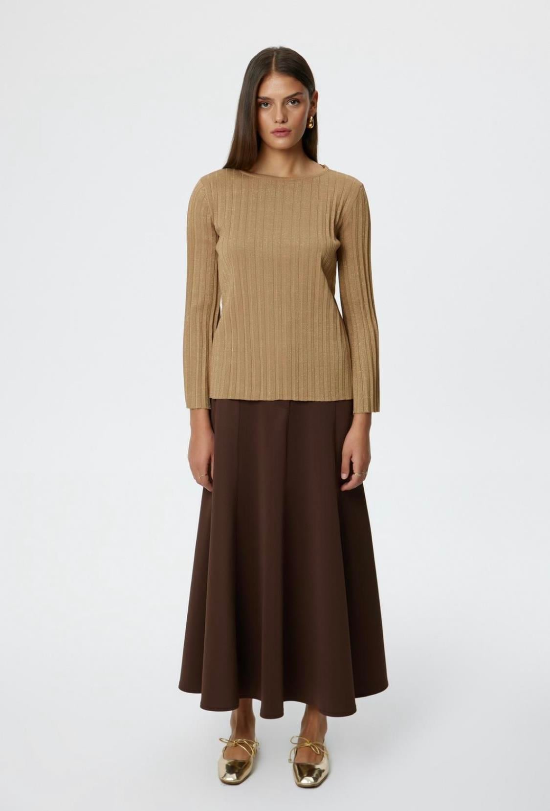 Uzun kol simli içlik krem 