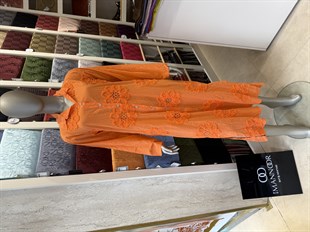 Çiçekli Keten Tunik Turuncu