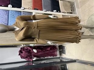 Çiçekli Kısa Camel Elbise