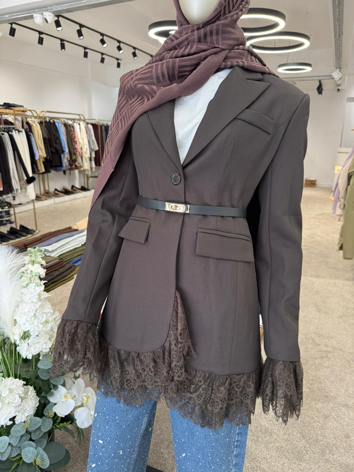 Blazer Güpür Ceket Kahve