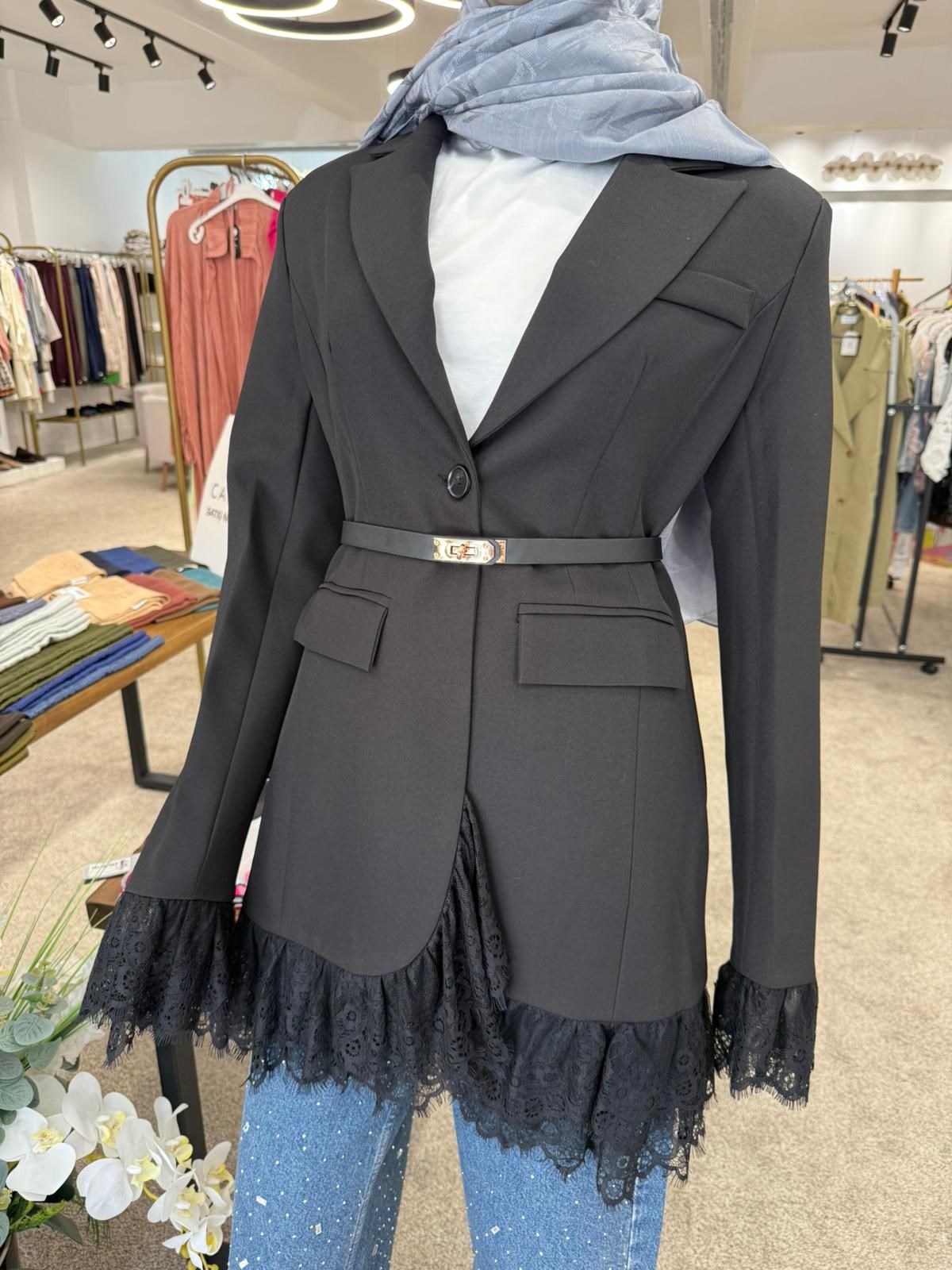 Blazer Güpür Ceket Siyah
