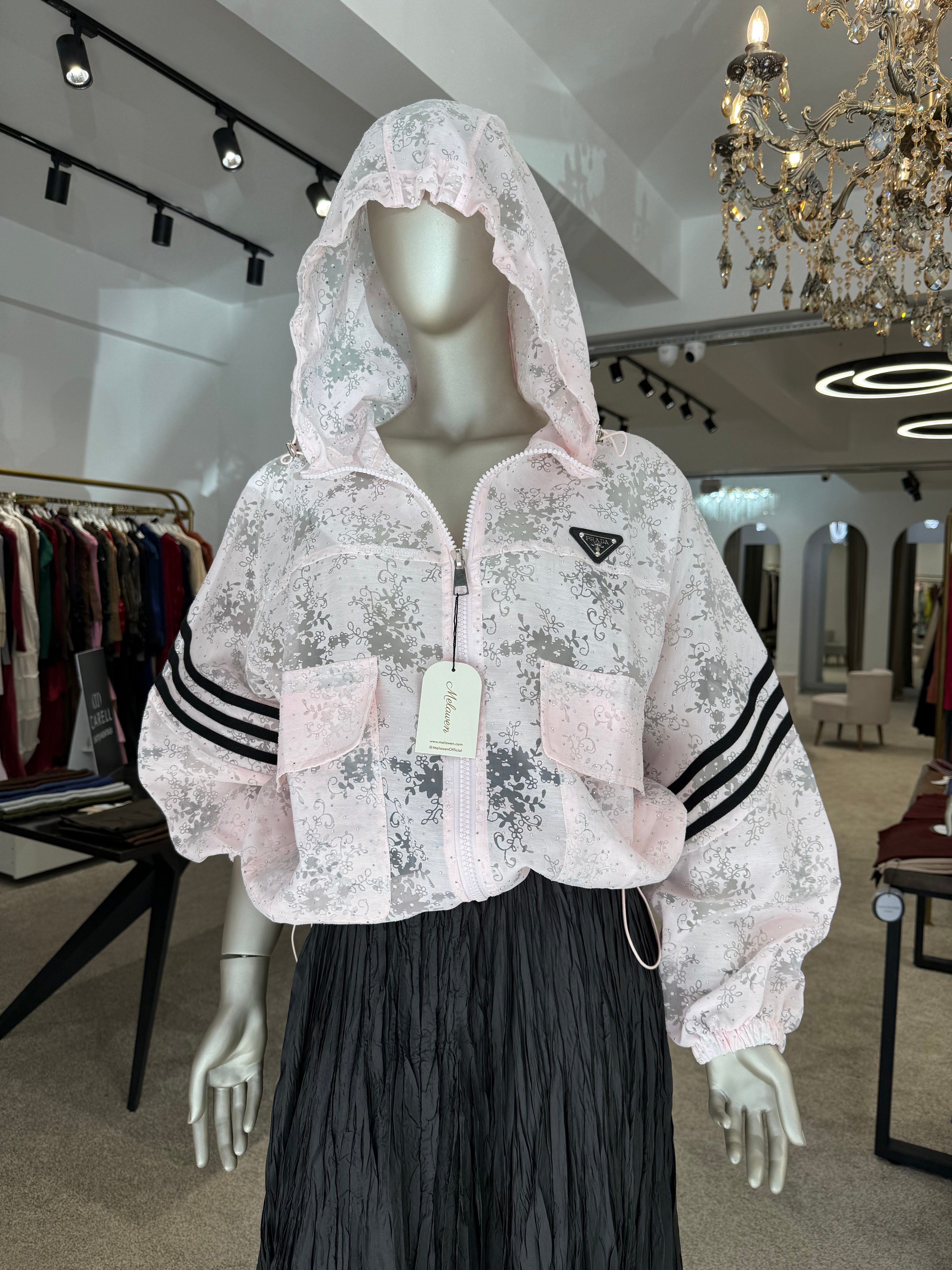Çiçek Desenli Bomber Ceket Pembe
