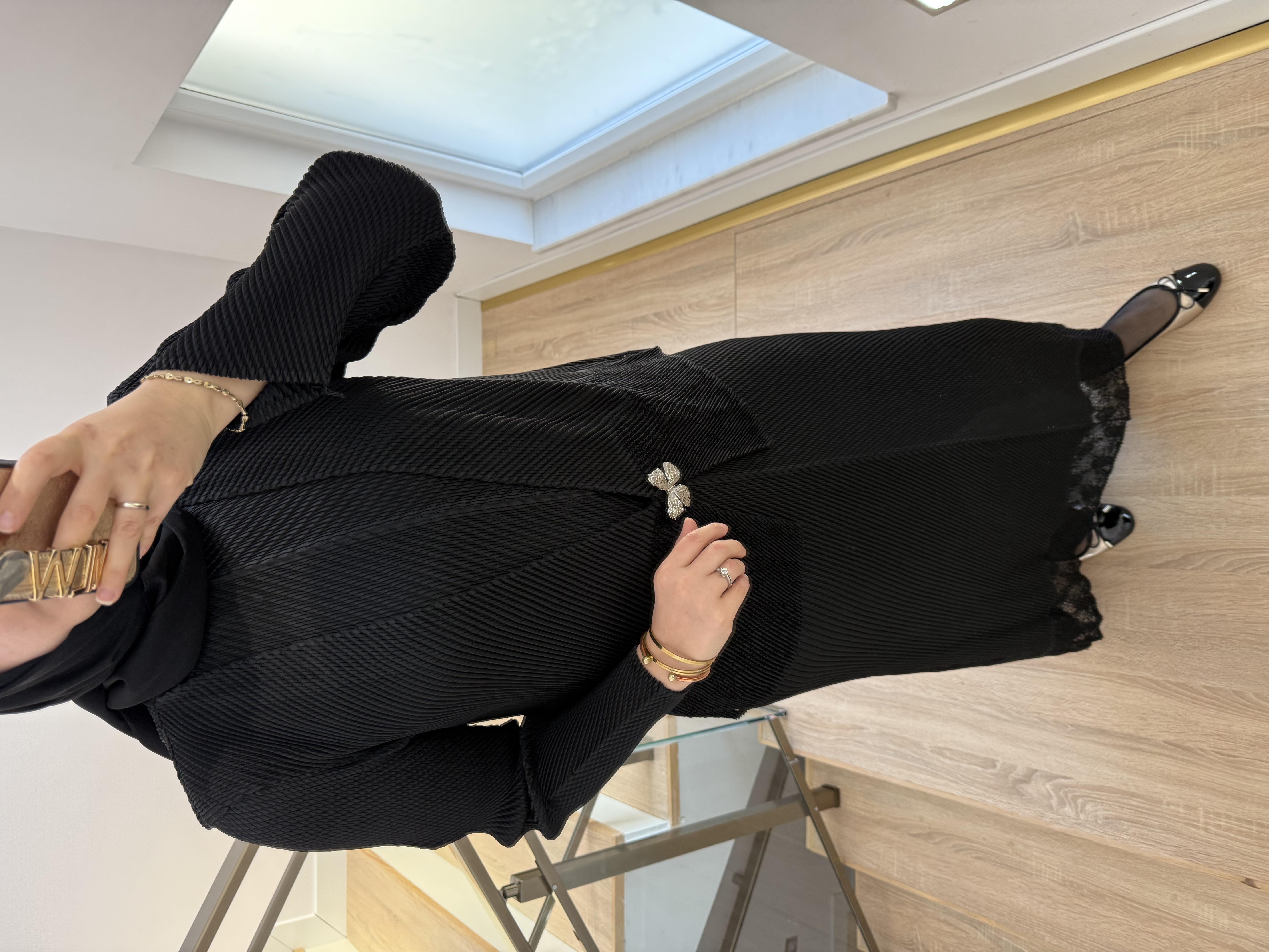 Dantel Detaylı Ceketli Elbise Siyah