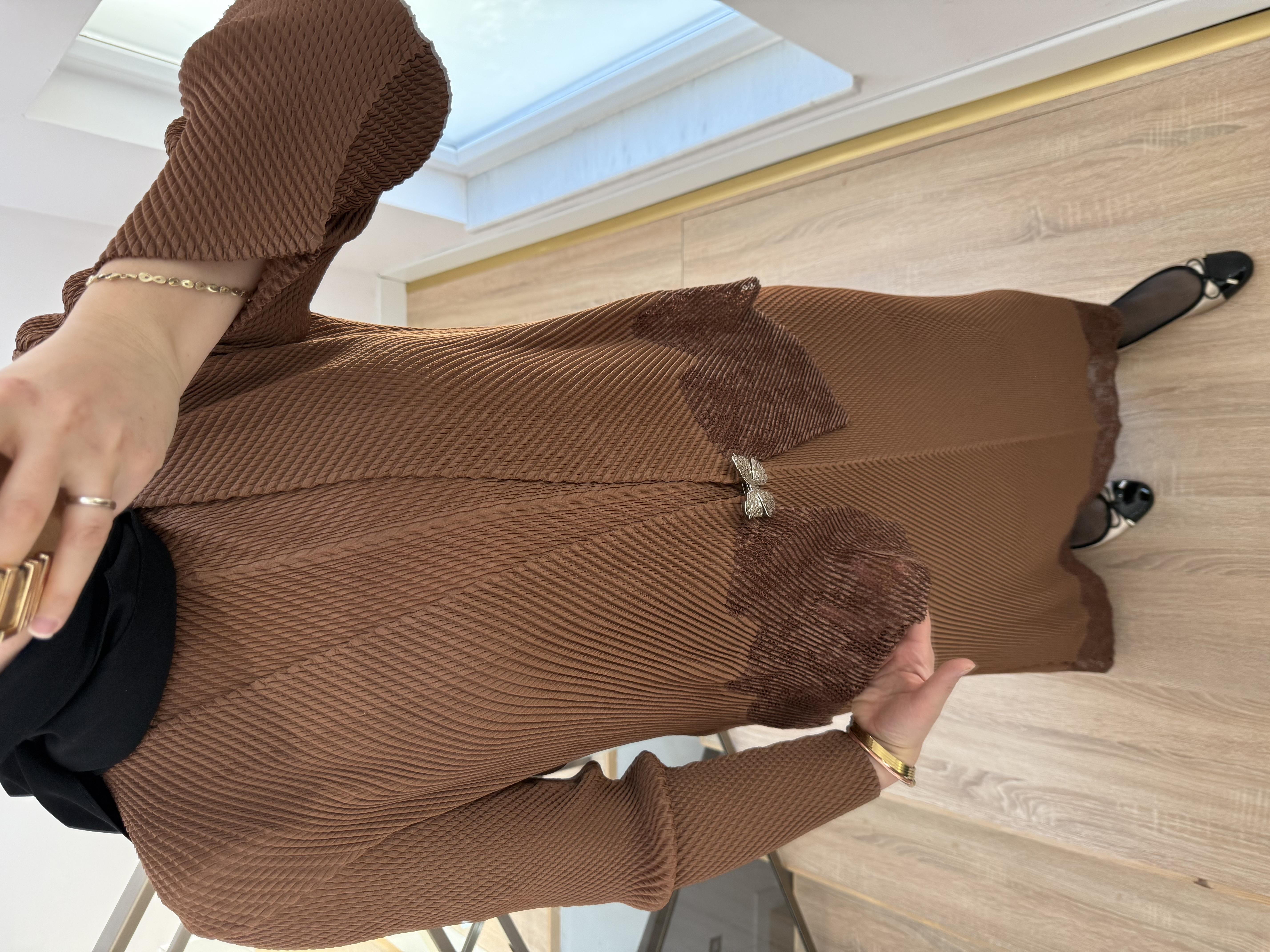 Dantel Detaylı Ceketli Elbise Tarçın