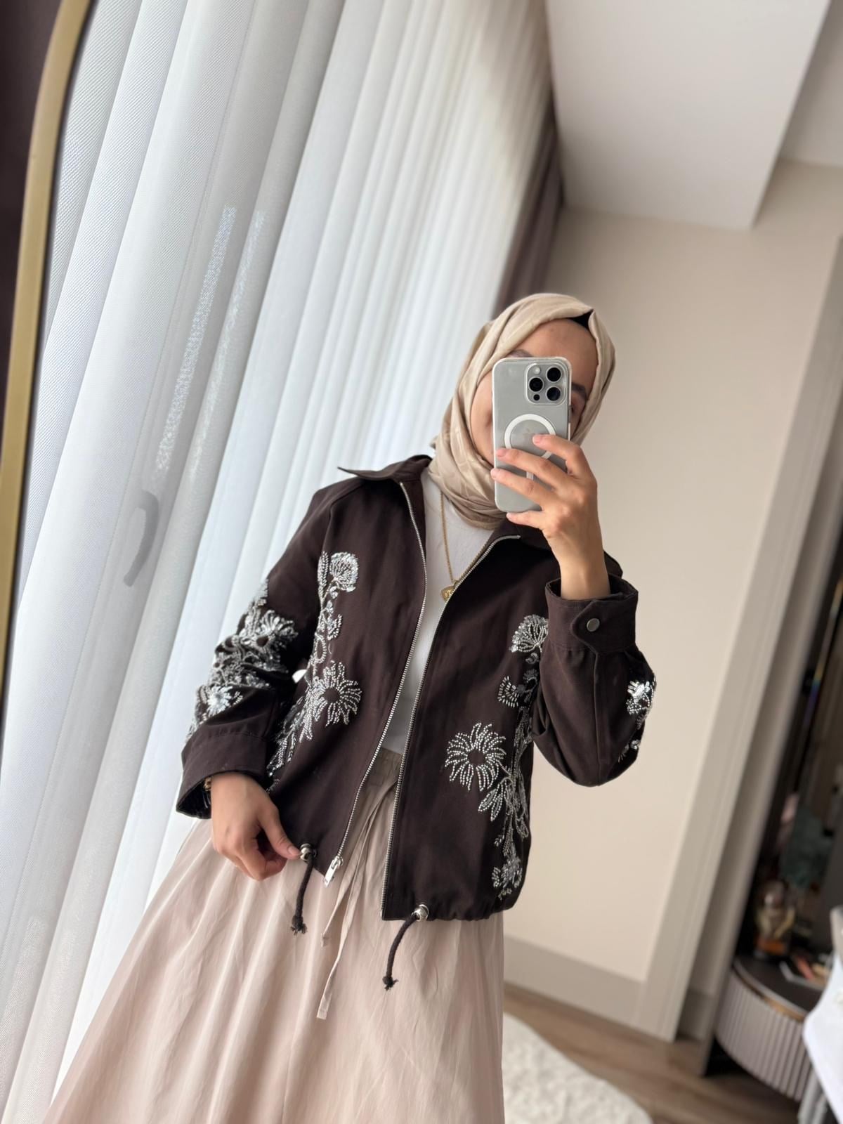 İşlemeli Ceket Kahve