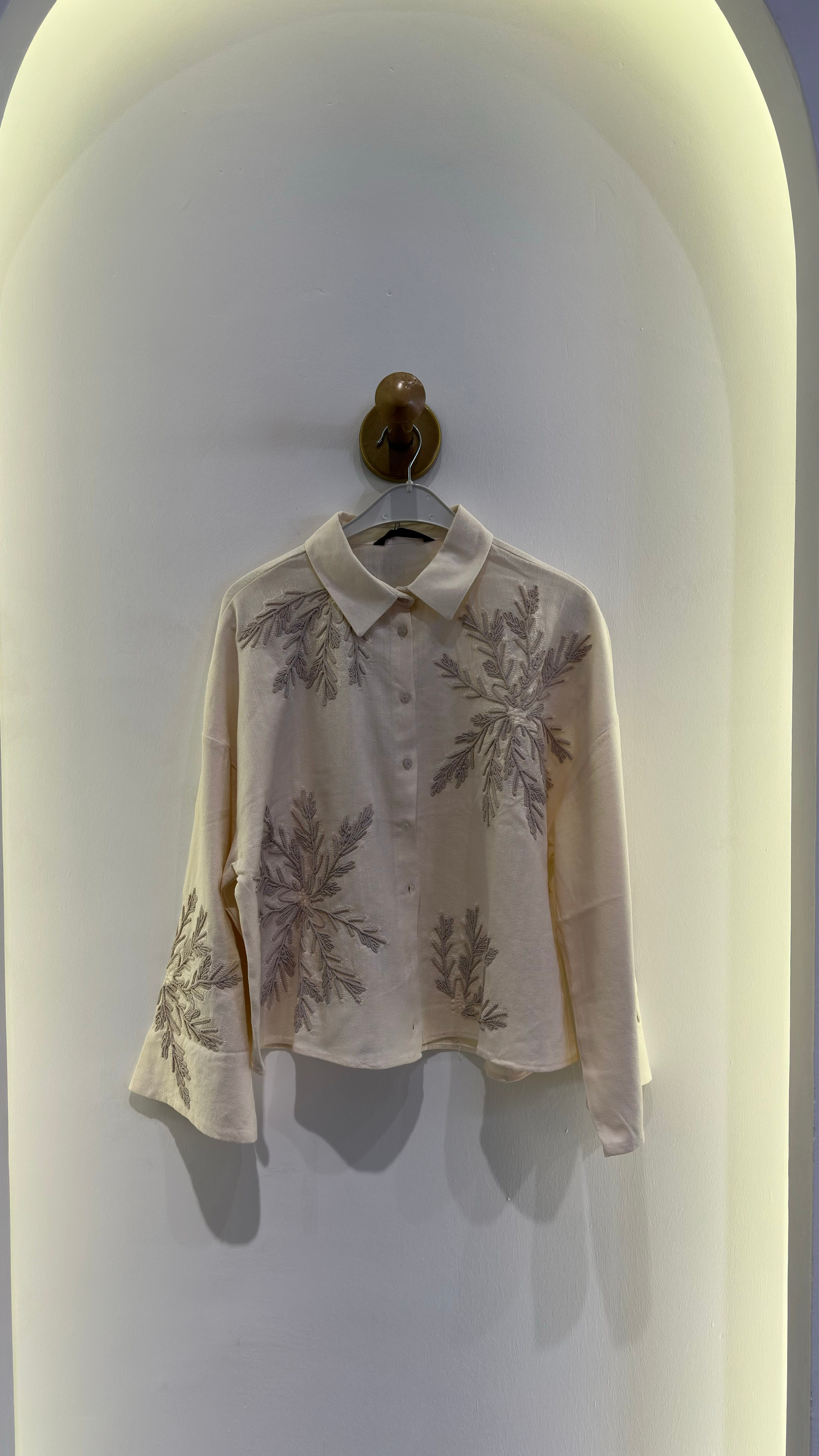 Keten Nakışlı Gömlek - Bej
