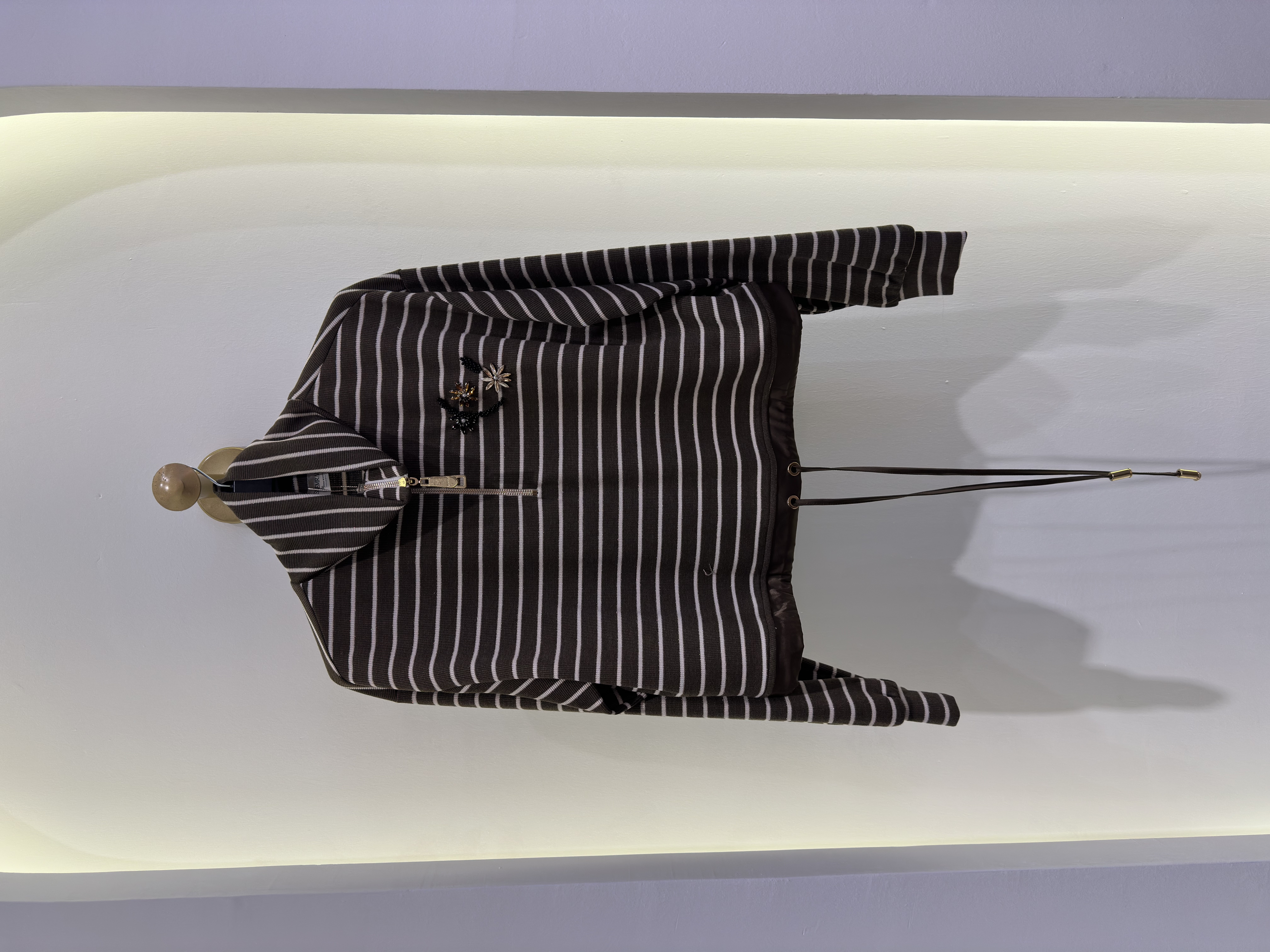 Missemramiss - Çizgili Zip Sweatshirt - Vizon