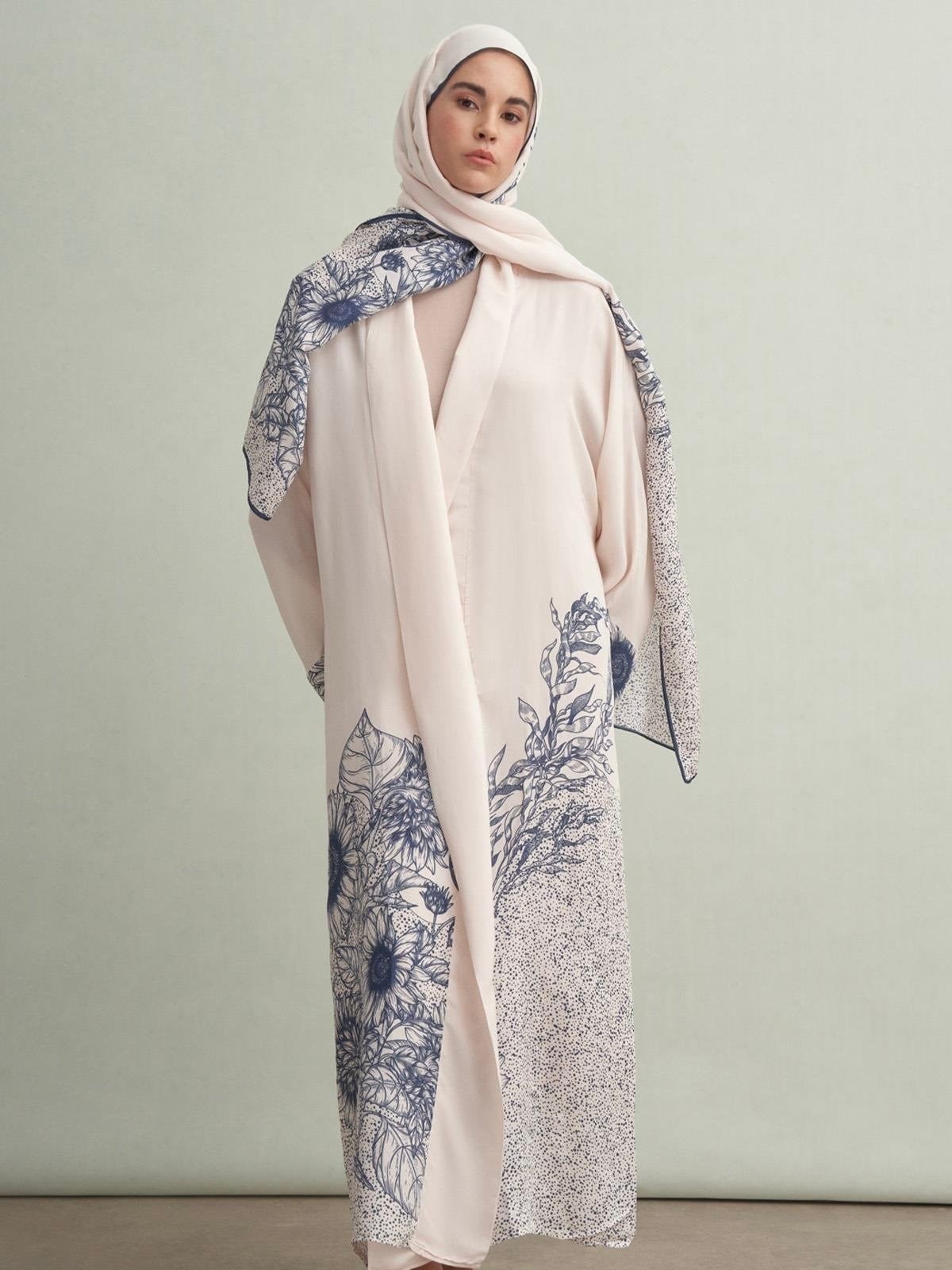 Navy Floş Abaya Krem