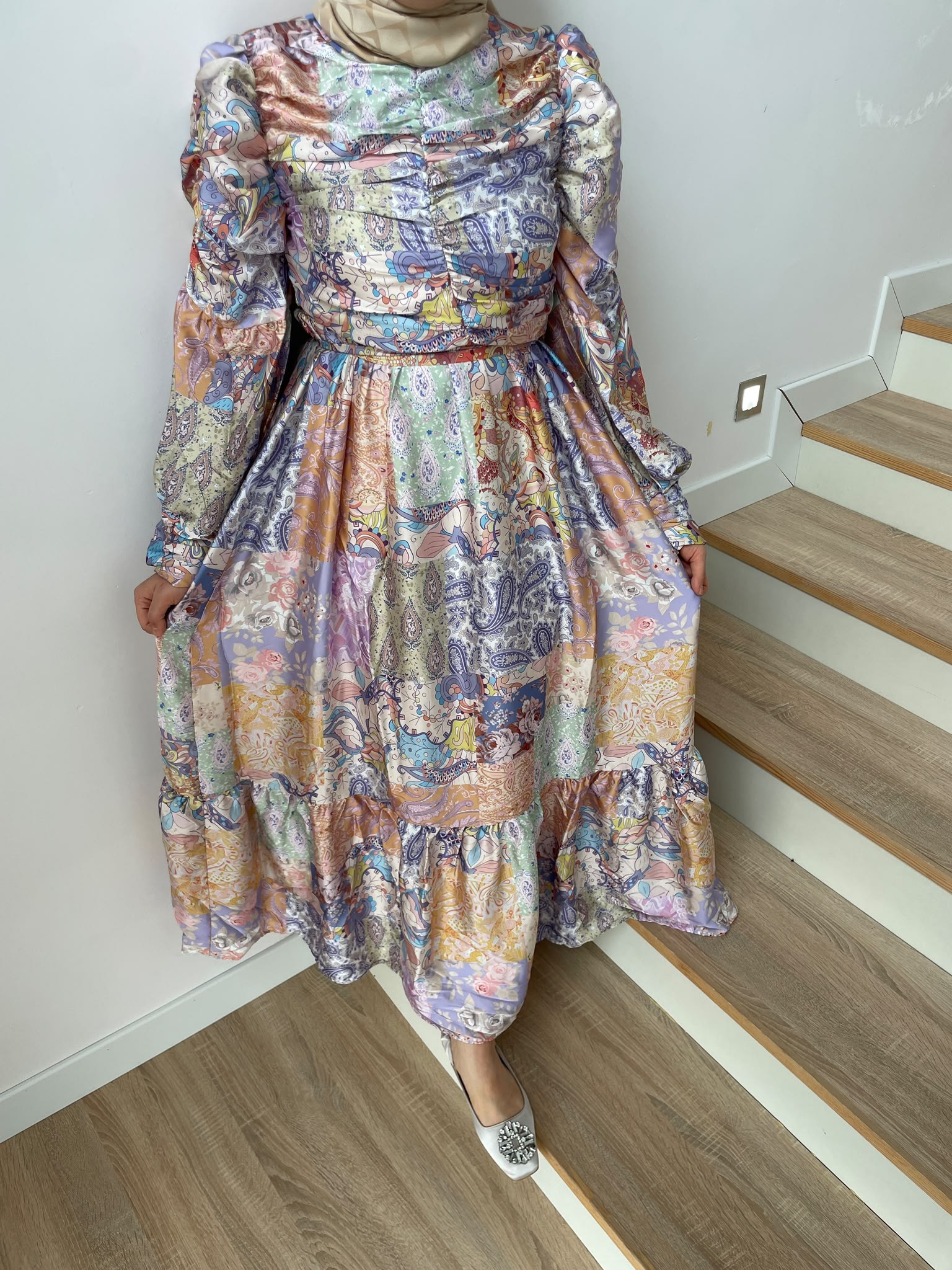 Paisley Desen Saten Elbise