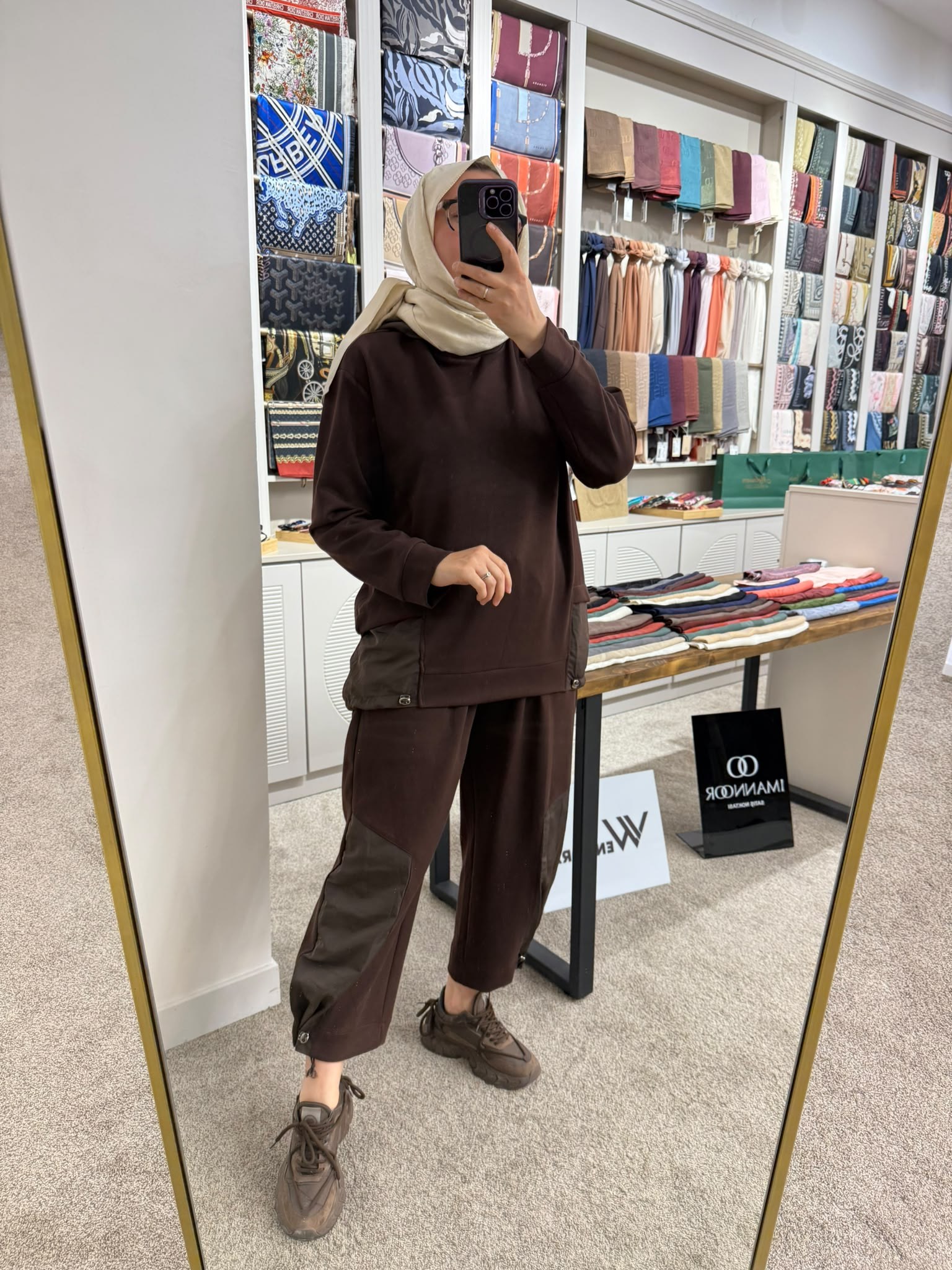 Paraşüt Detaylı Pantolonlu Takım - Kahve