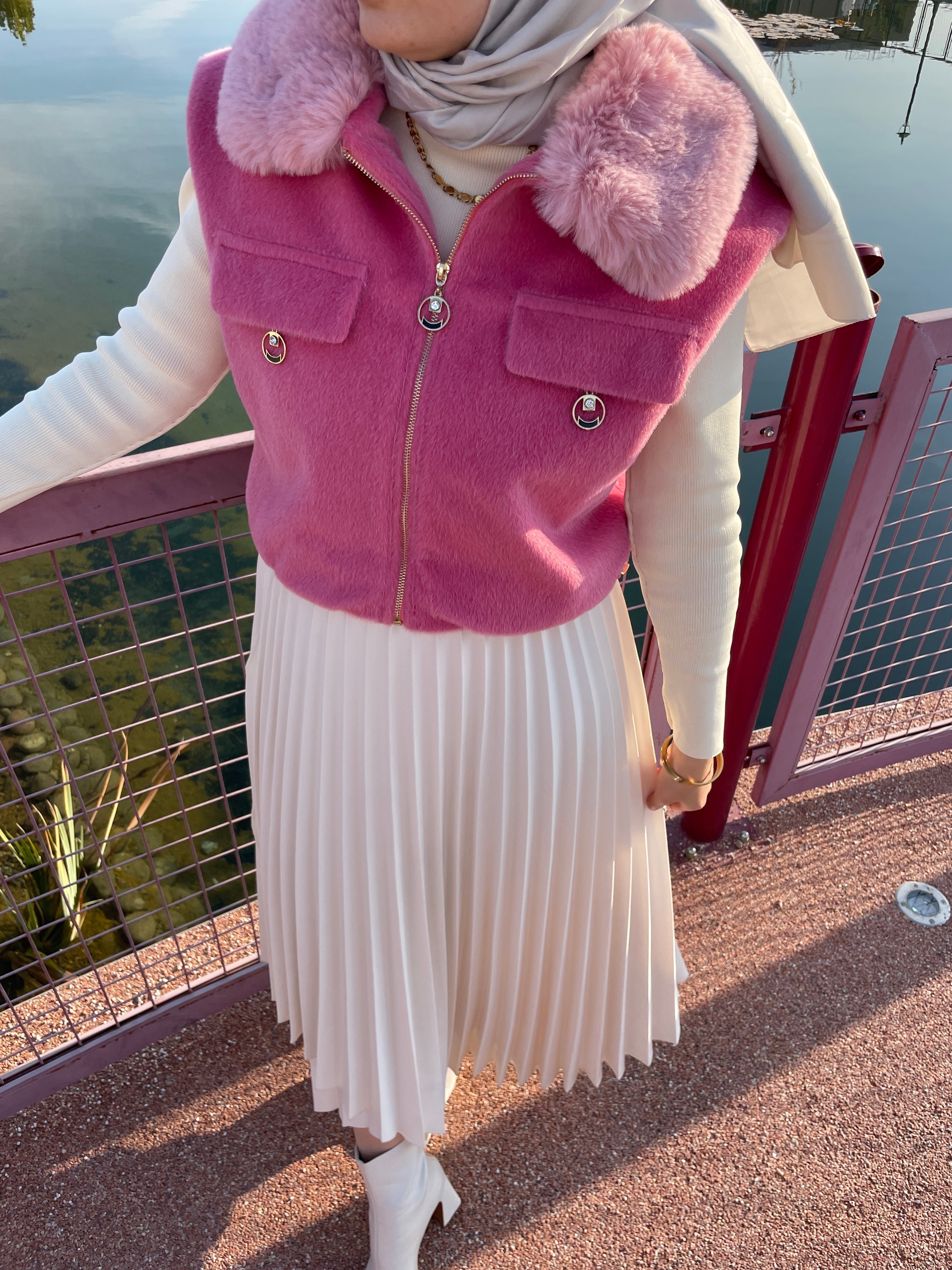 Peluş Yaka Ceket Pembe