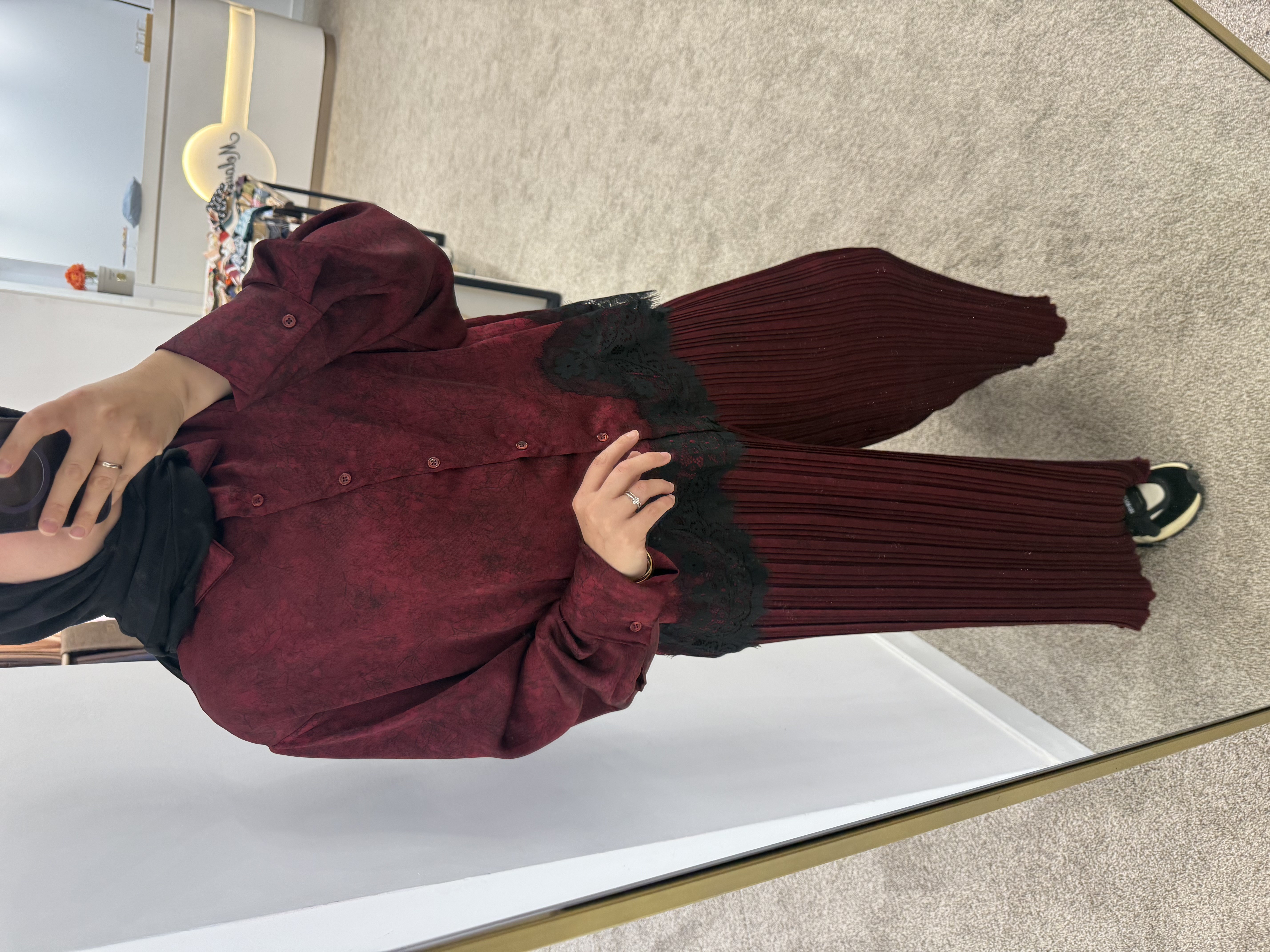 Saten Dantelli Takım Bordo