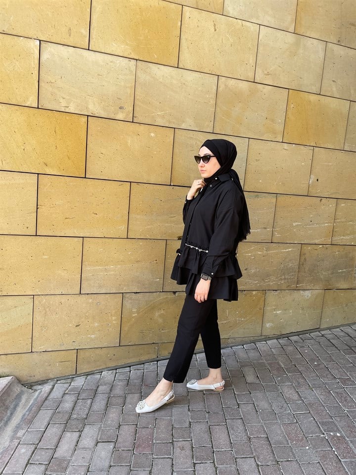 Taş Detaylı Gömlek SİYAH