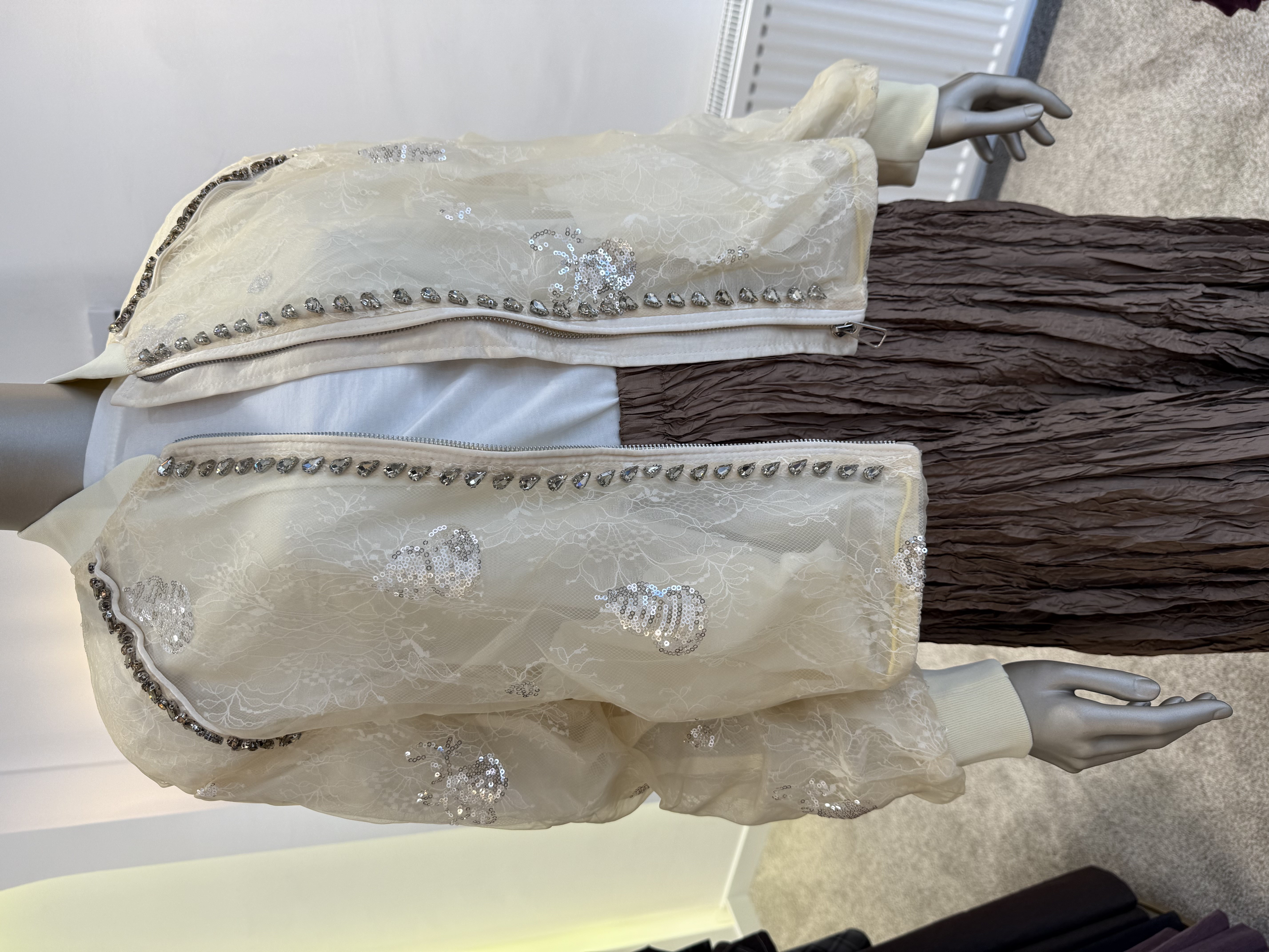 Taşlı Dantel Ceket Sarı