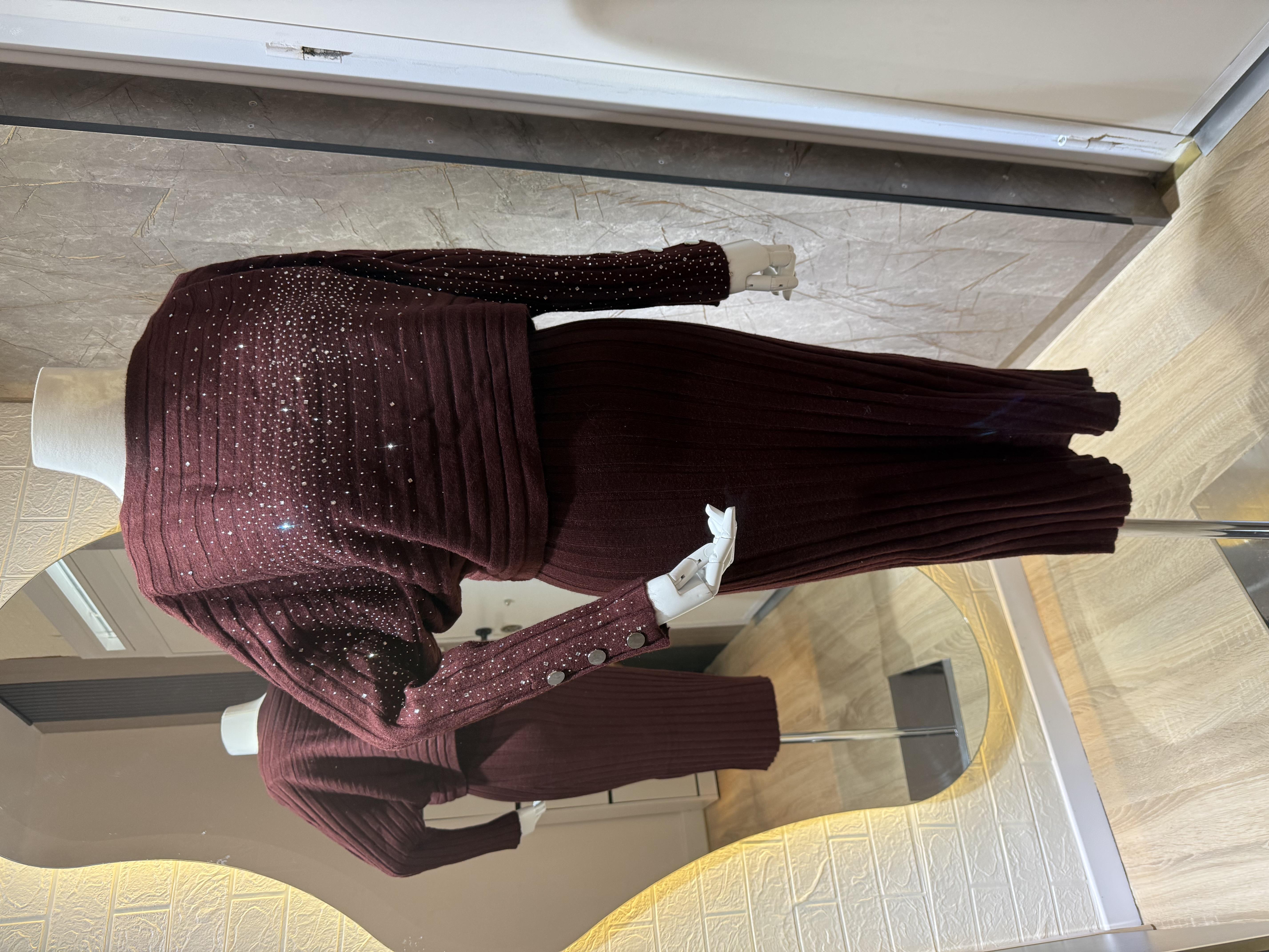 Taşlı İkili Takım Bordo