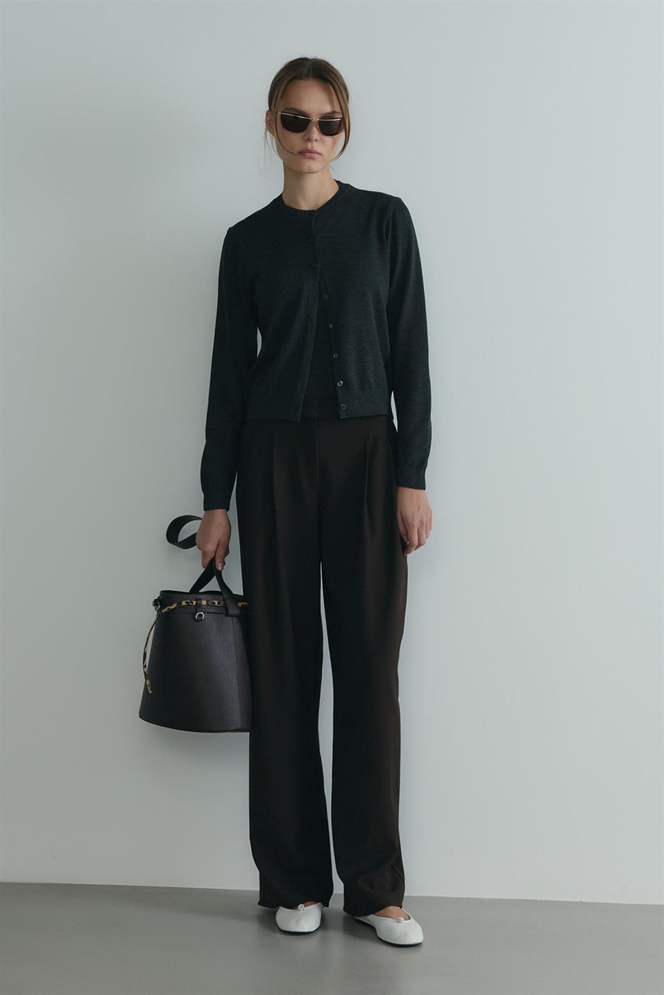 Acı Kahve Lina Pileli Pantolon