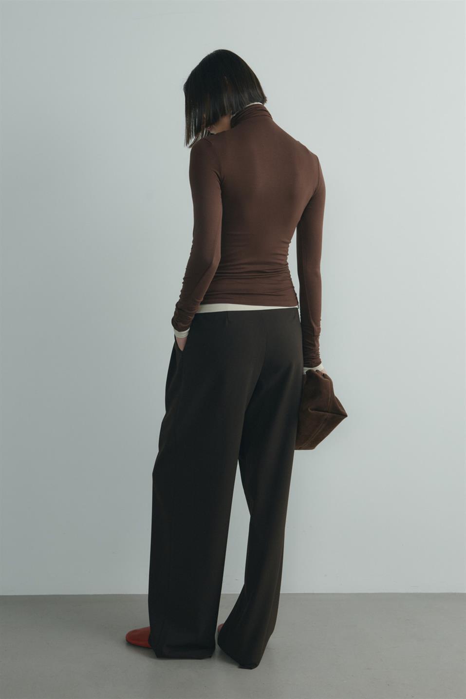 Acı Kahve Lina Pileli Pantolon