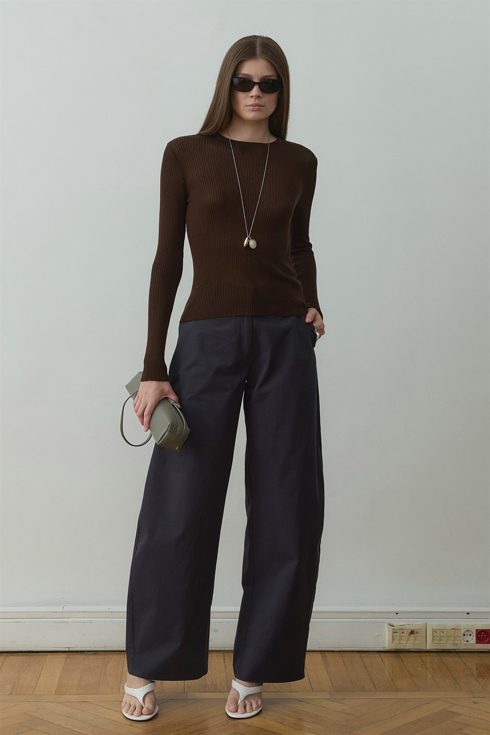 Acı Kahve Ray Fitilli Triko Bluz