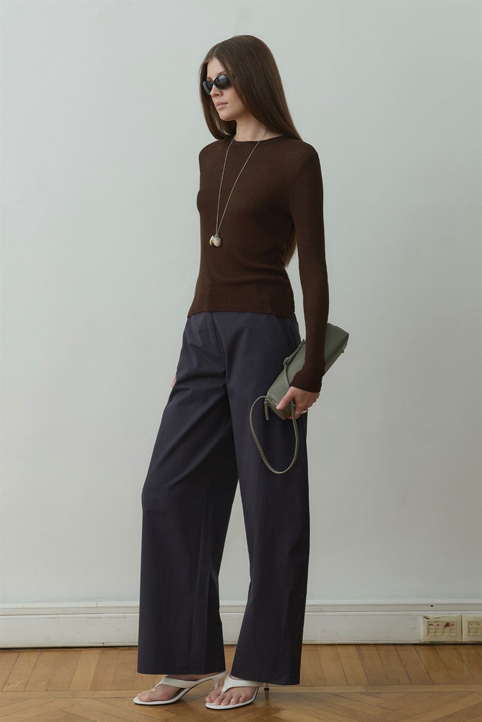 Acı Kahve Ray Fitilli Triko Bluz