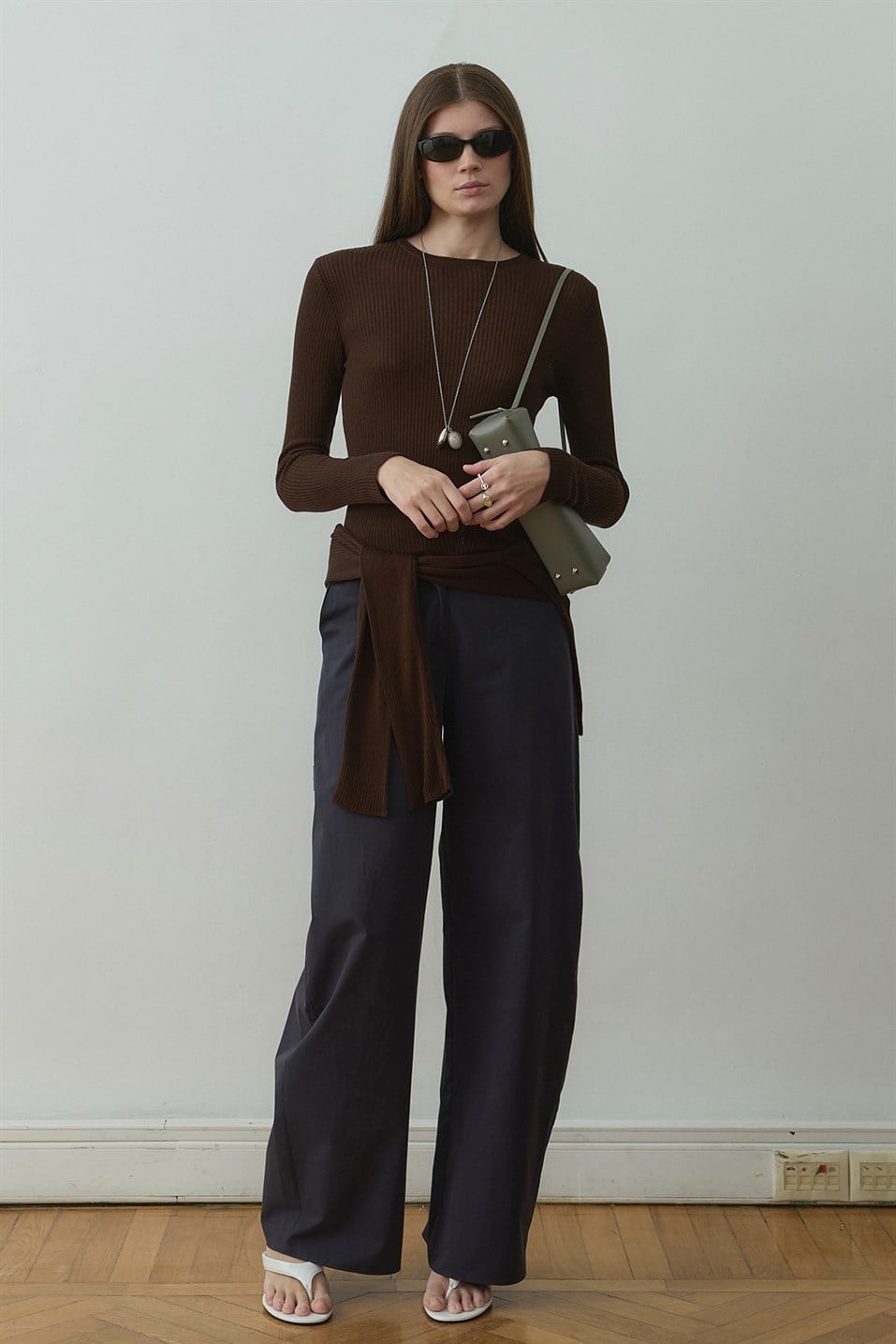 Acı Kahve Ray Fitilli Triko Bluz