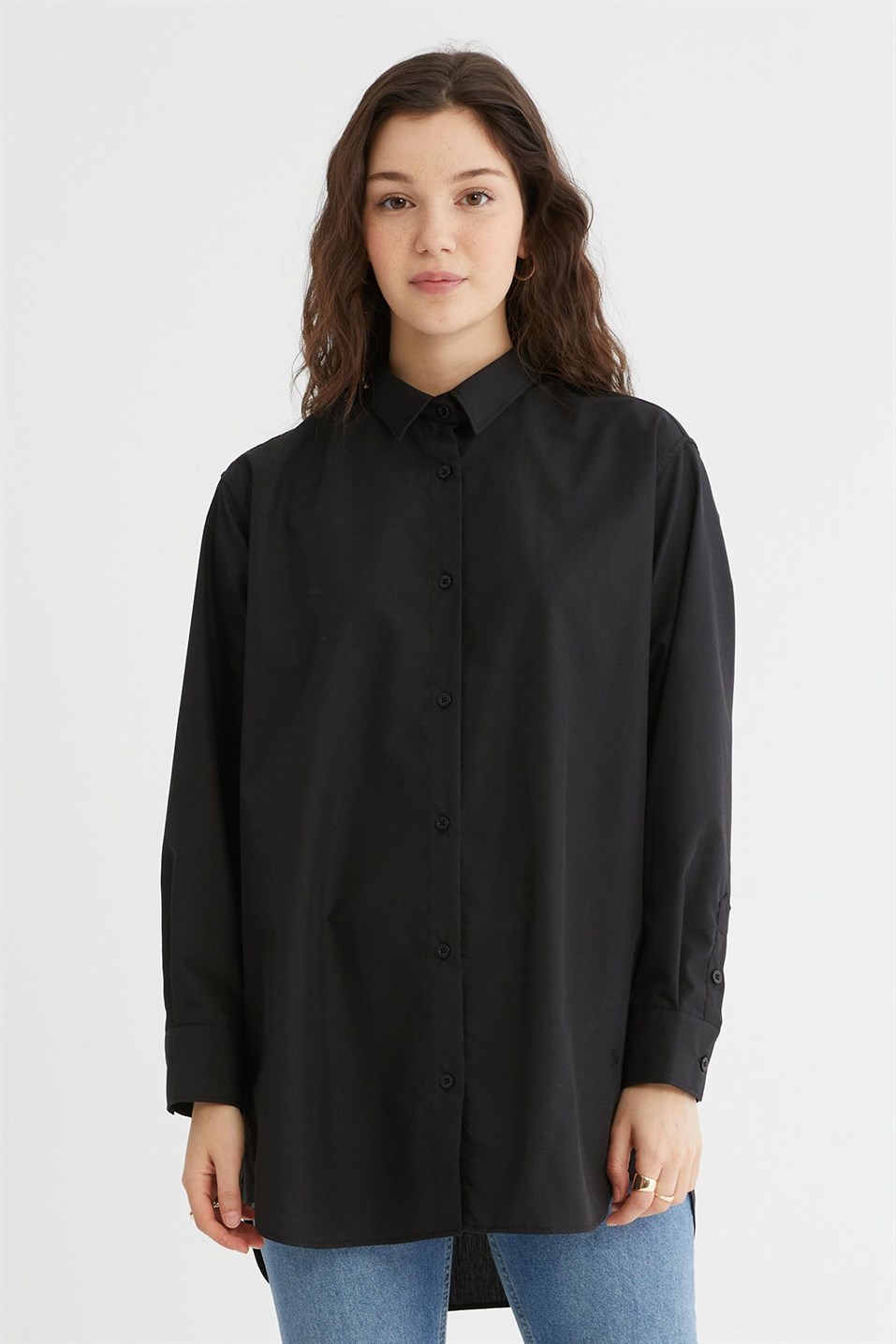 Siyah Basic Pamuklu Gömlek