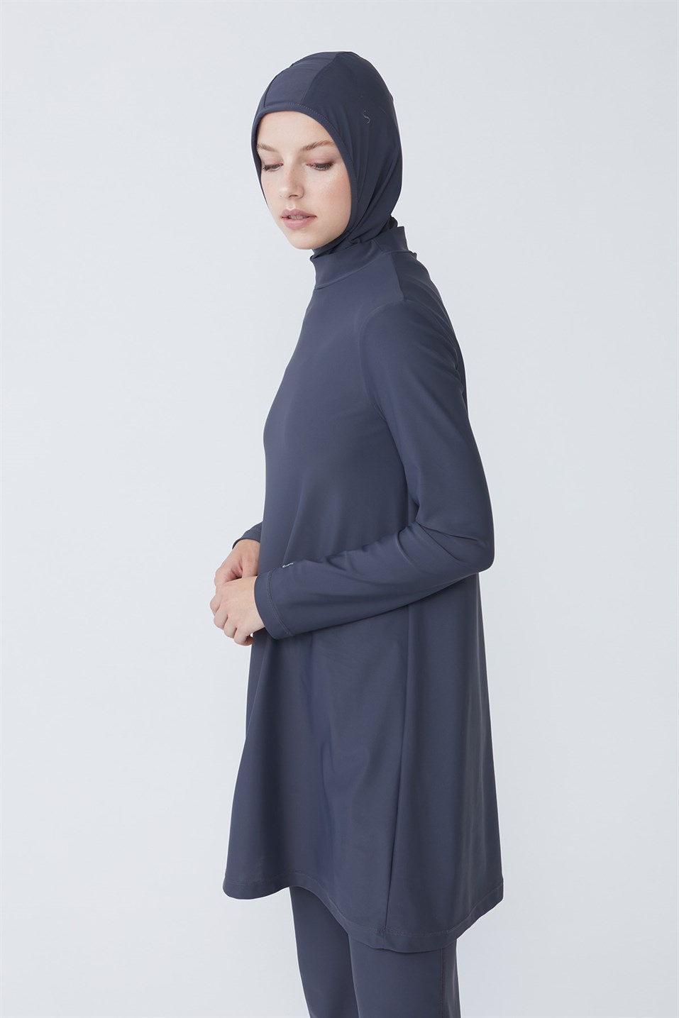 Anthracite Basic Elastane Hijab Swimsuit Tunic