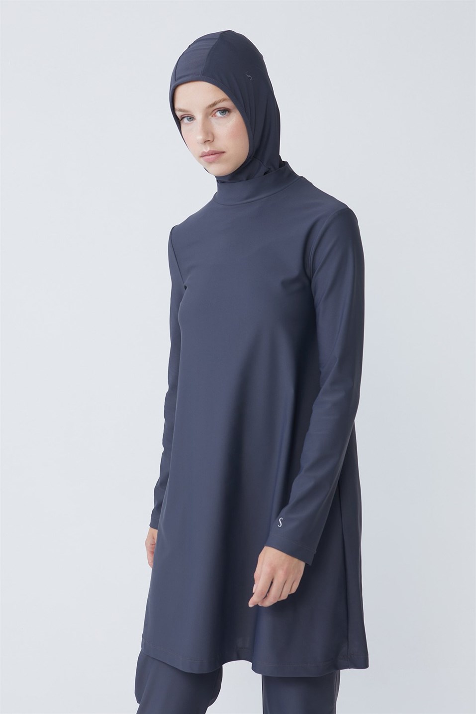 Anthracite Basic Elastane Hijab Swimsuit Tunic