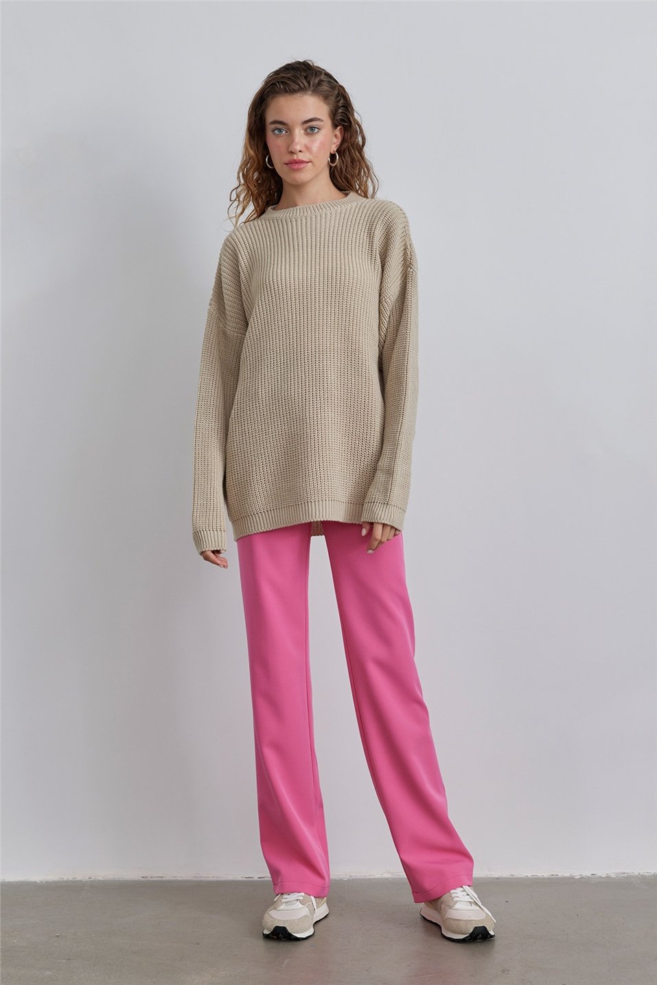 Beige Oversize Knitwear Sweatshirt