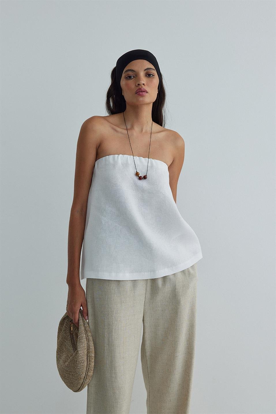 %100 Linen Mill Strapless Blouse