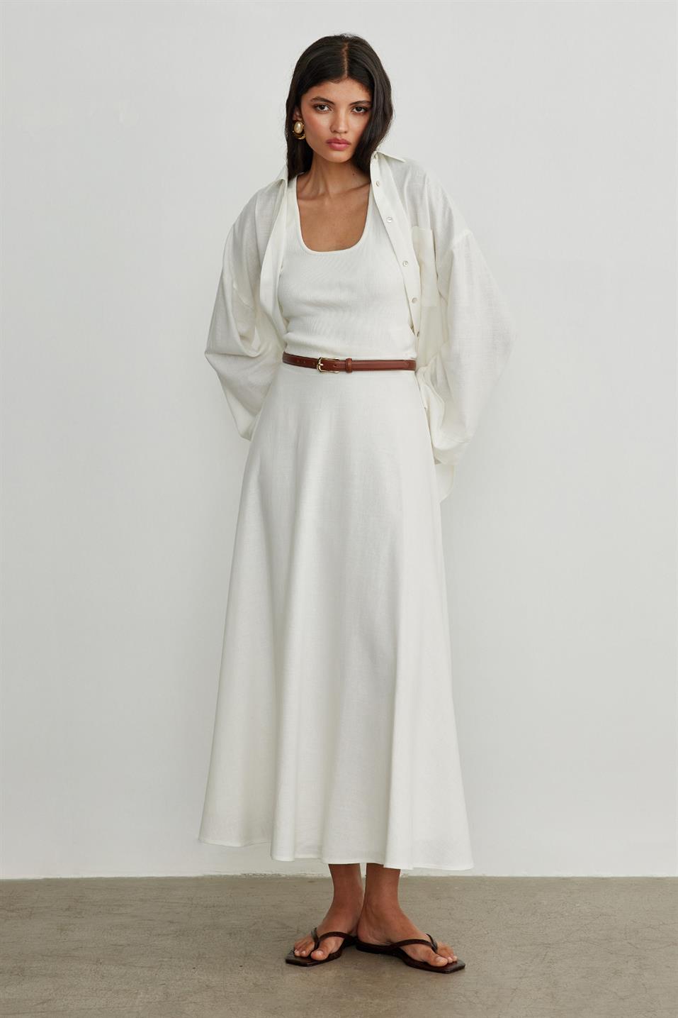 White Island Linen Flared Skirt