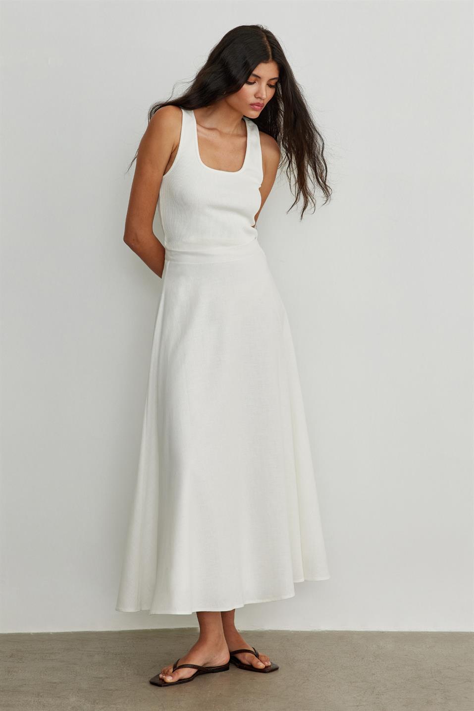 White Island Linen Flared Skirt