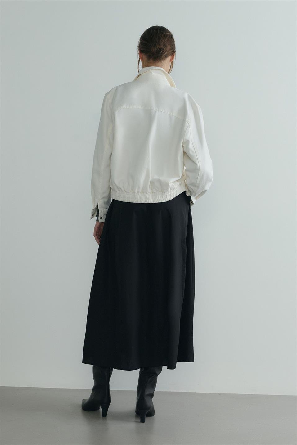 Beyaz Alden Yıkamalı Ceket