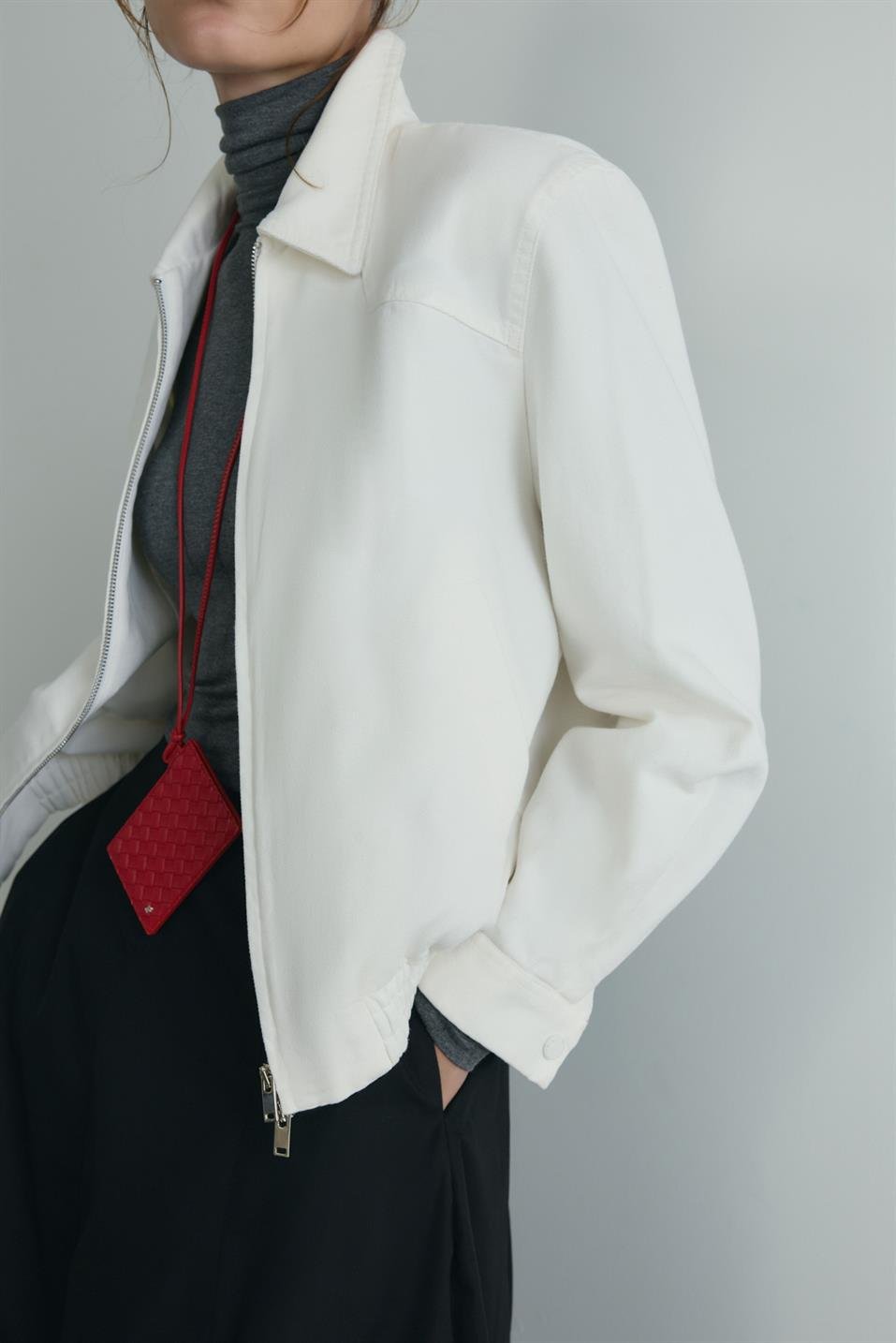 Beyaz Alden Yıkamalı Ceket