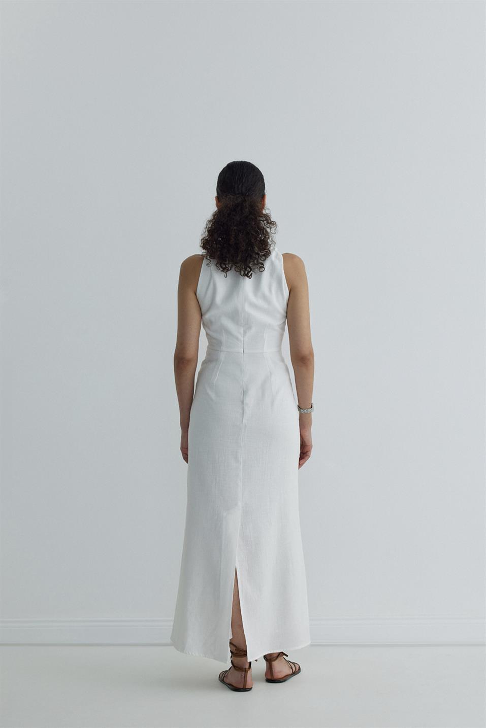 Ekru Breeze Omuzu Düğümlü Elbise