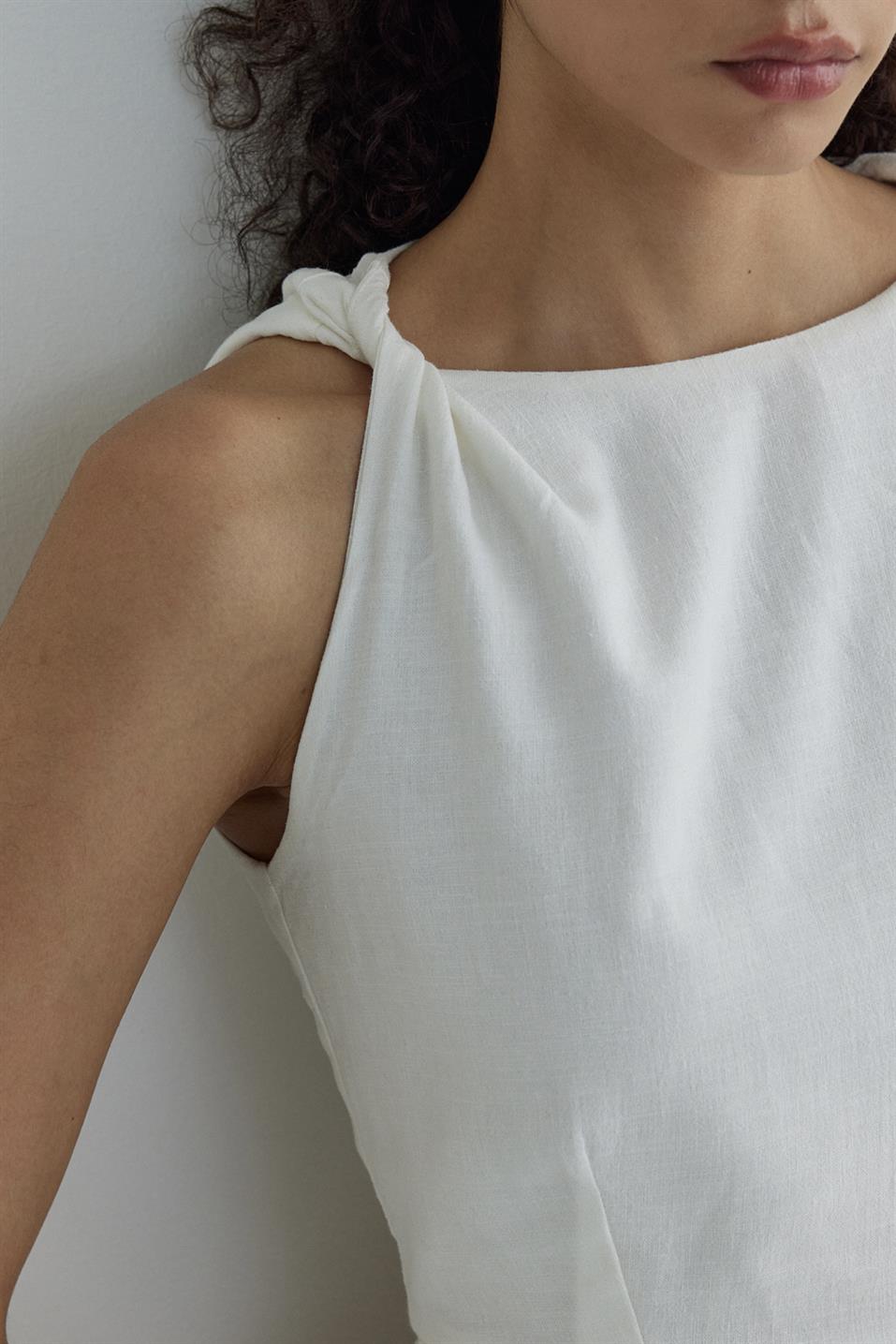 Ekru Breeze Omuzu Düğümlü Elbise