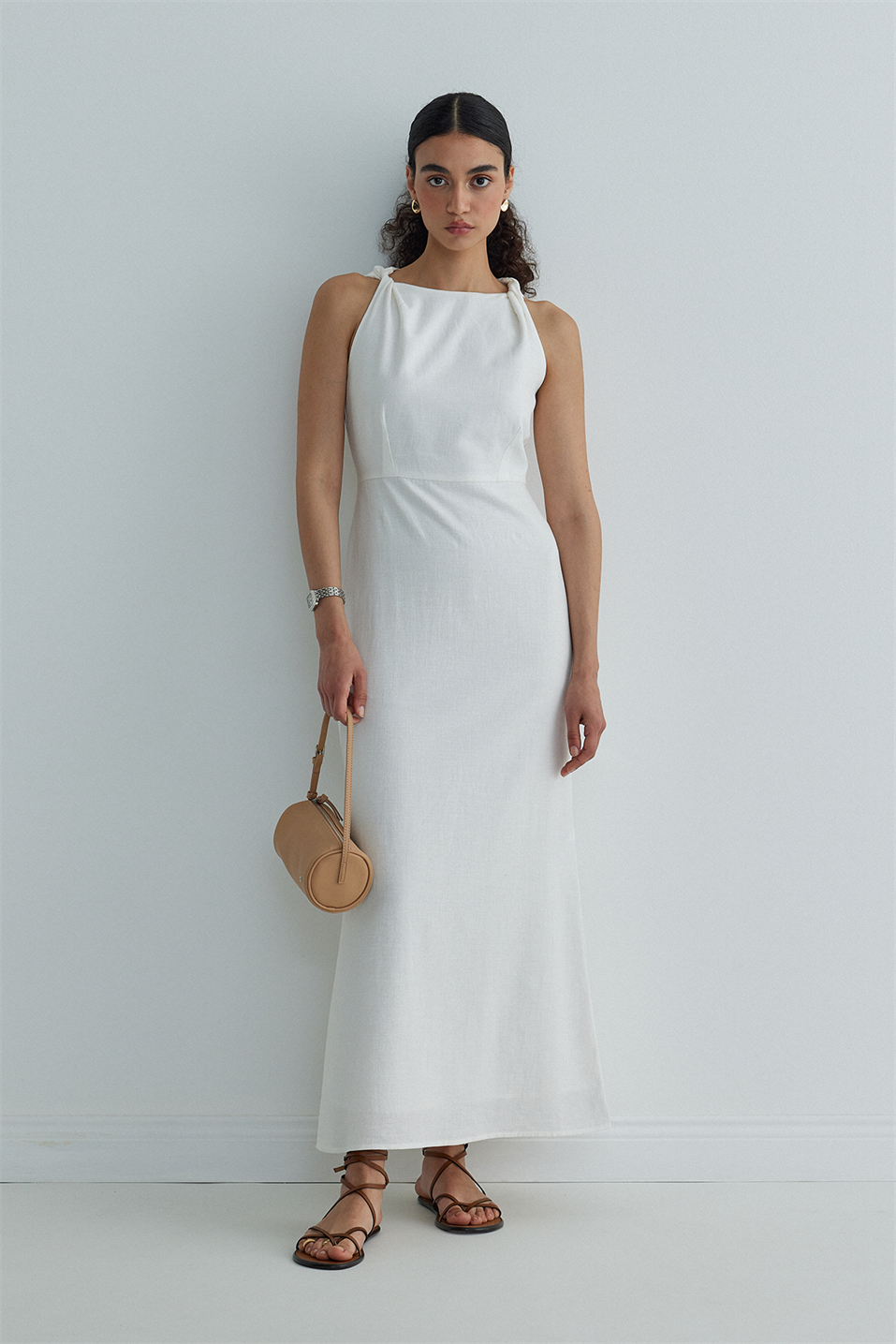 Ekru Breeze Omuzu Düğümlü Elbise