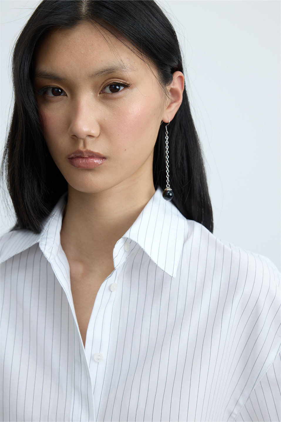 Beyaz Çizgili Page Oversize Gömlek