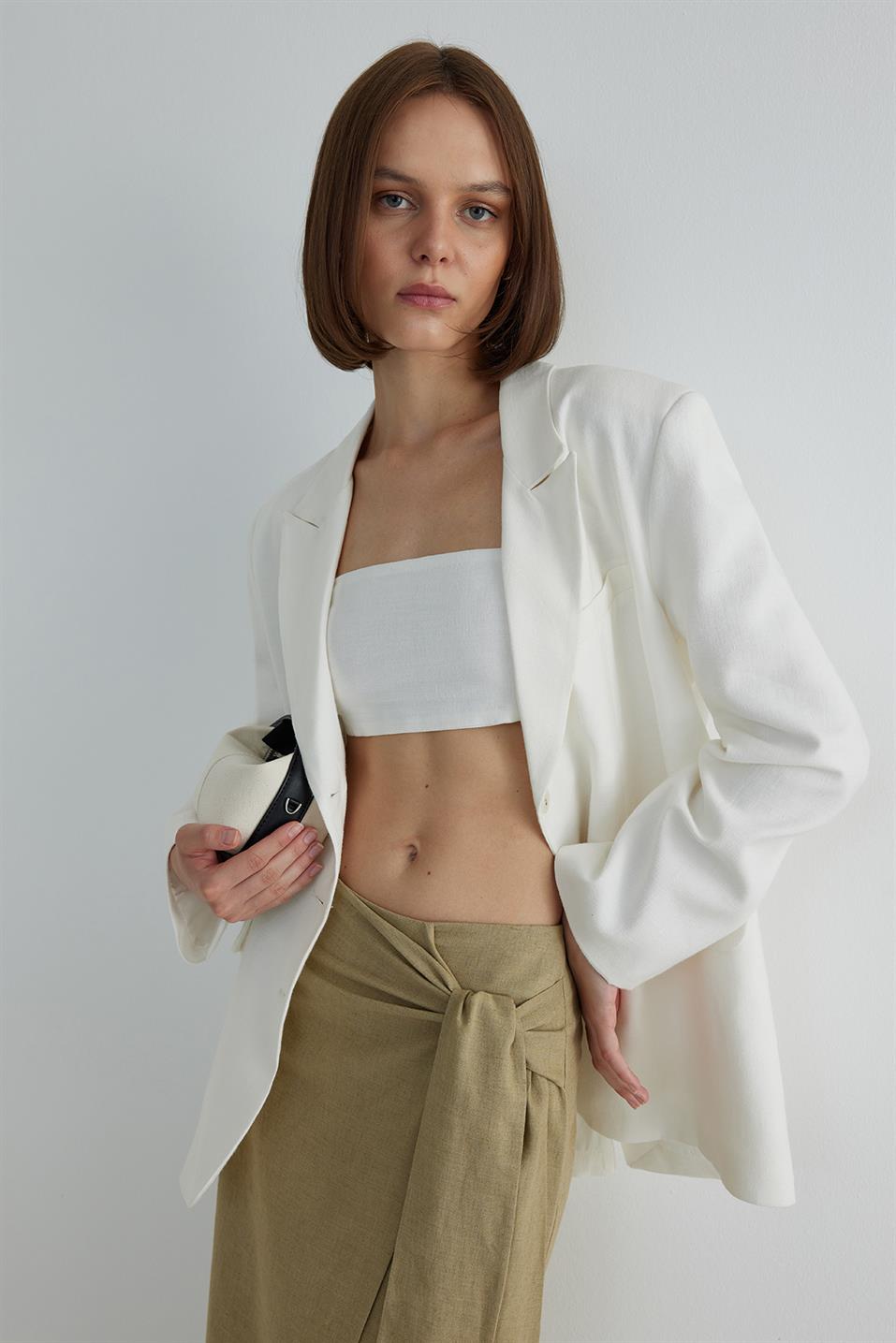 Ekru Gabriel Keten Blazer Ceket