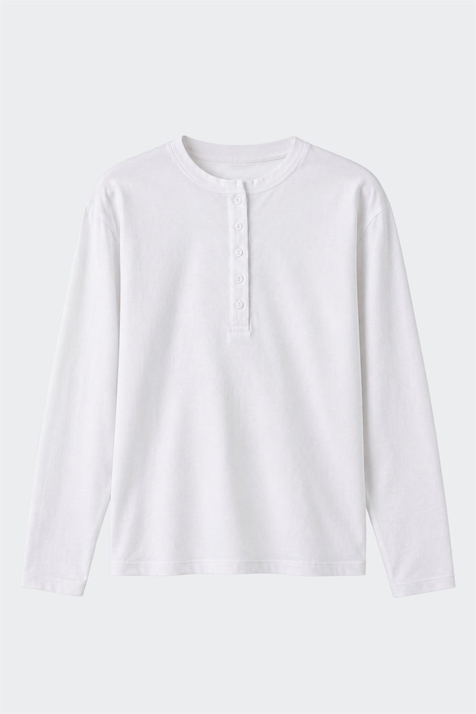 Beyaz Henley Pamuklu Tişört