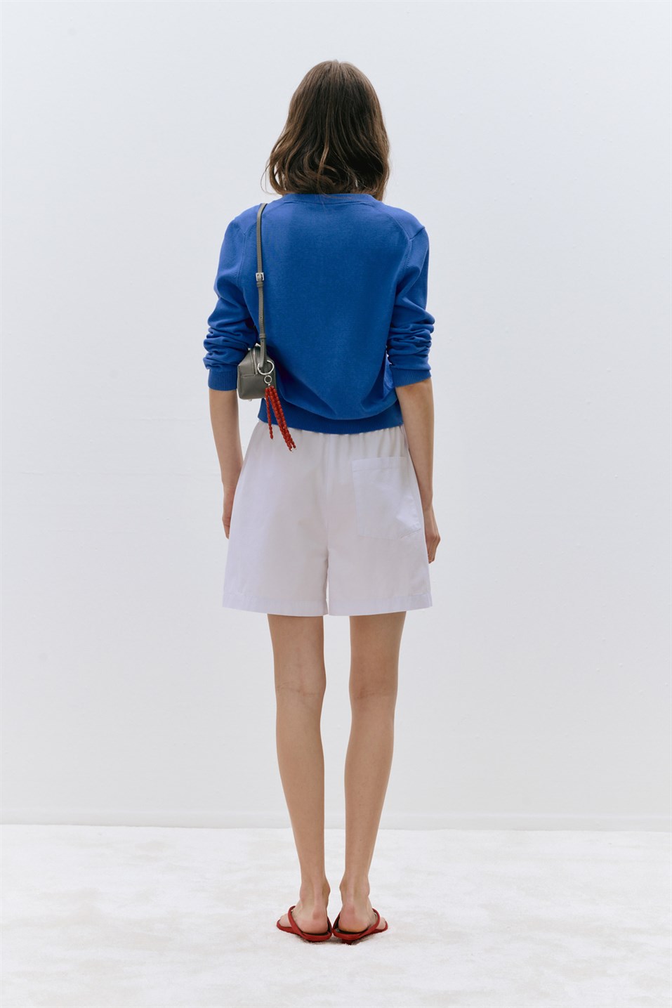 Beyaz Klara Yıkamalı Poplin Şort