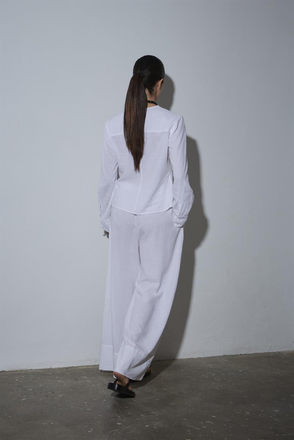 Beyaz Lizi Keten Gömlek